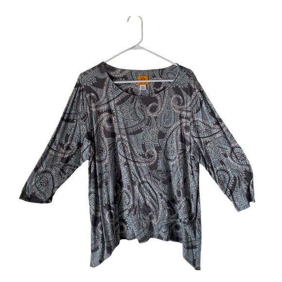 Pre Owned Women’s Ruby Rd Paisley Blouse Sz XL Hippie Vibe Get Your Groove On - Picture 1 of 6